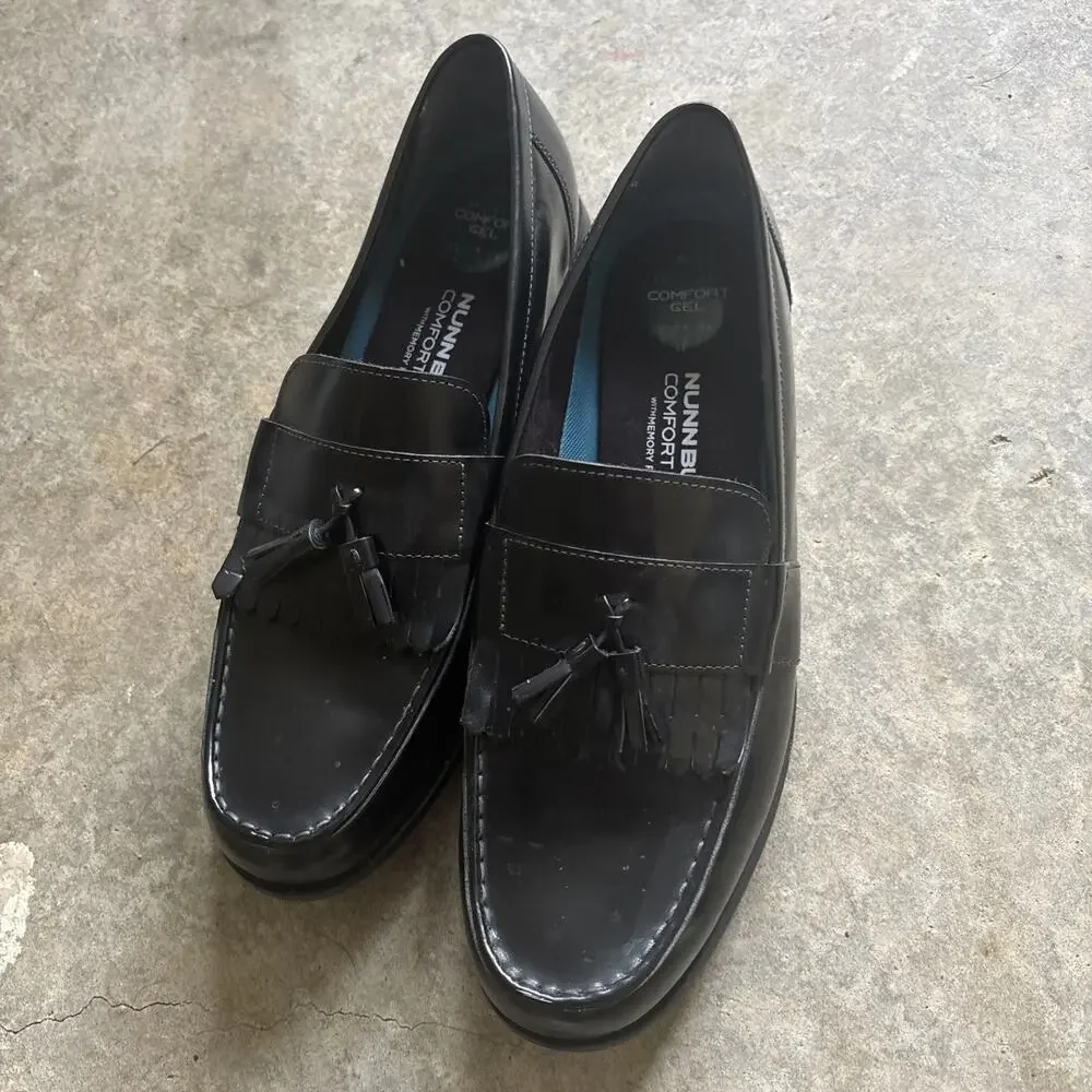 Nunn Bush Shoes Mens Slip-ons Loafers Black Leather Size 13M Comfort Gel Tassels